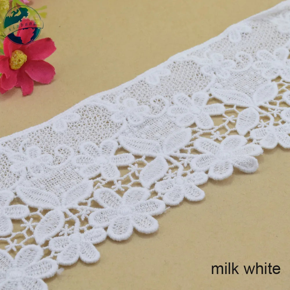 ruban dentelle fleurs blanc 100% coton largeur 8.5cm opacité fine écolo soluble eau decoration