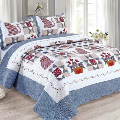 Ensemble couvre-lit matelassé coton plaid noir
