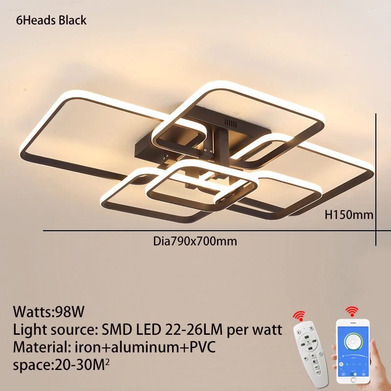 plafonnier moderne blanc noir télécommande lumière dimmable branches aluminium pvcpvc