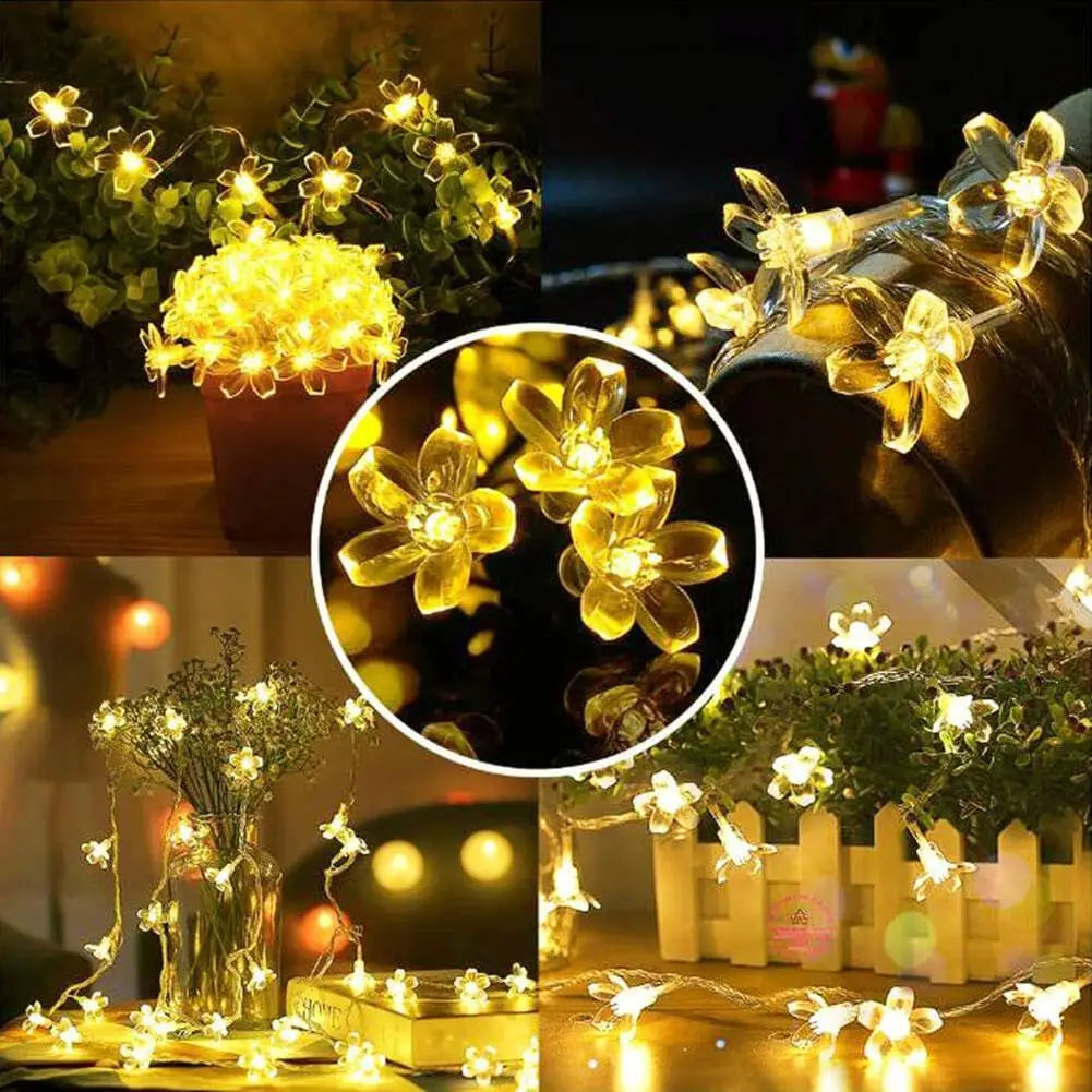 guirlande lumineuse solaire fleurs multicolores extérieures festives 50 led imperméables