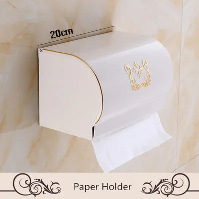 étagère salle bain blanc doré ornements sculptés finition art déco porte serviettes savon brosse