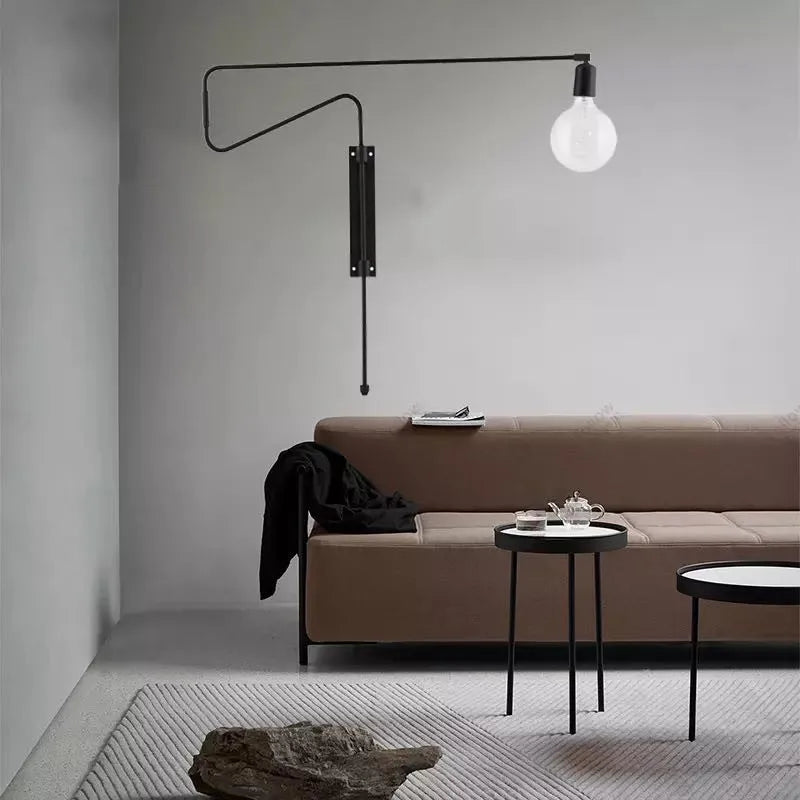 lampe murale articulée bras long noir doré moderne éclairage chambre minimaliste industrielle