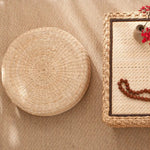 Pouf en paille blanche, décoration d'intérieur pastorale