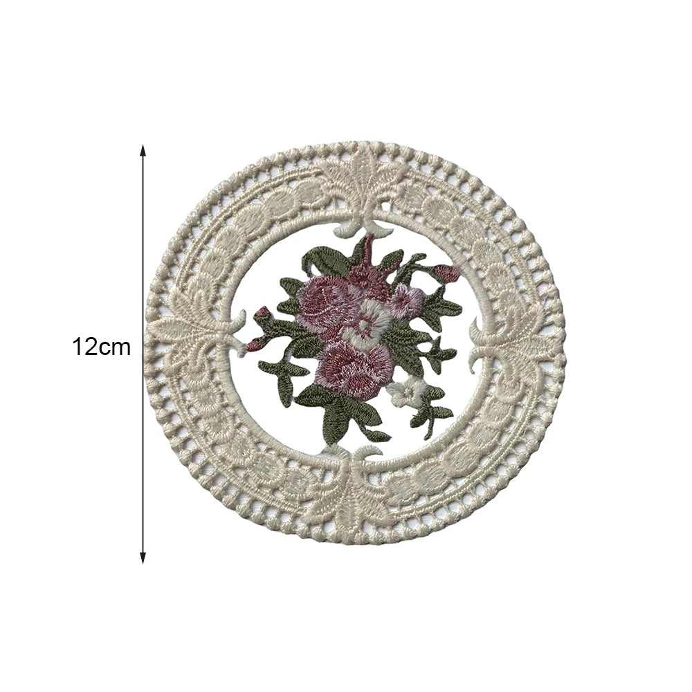 serviettes table vintage fleur rose verte bordure dentelée beige 12cm respectueux environnement moderne tapis