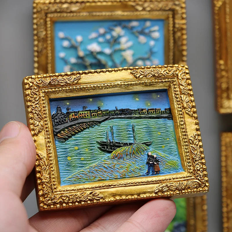 cadre photo or peinture van gogh art miniature aimants réfrigérateur nature morte starry sky
