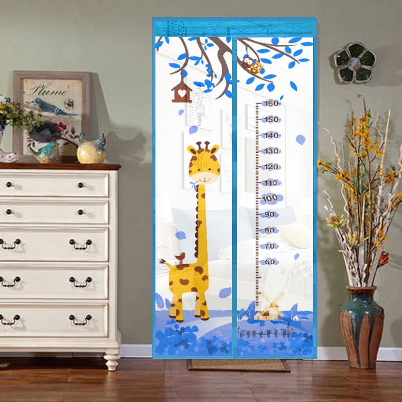 rideau porte décoratif enfantin girafe oiseaux fleurs bleu vert marron Jaune Orange Blanc