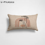 housse coussin motif feuilles moderne 30x50cm beige gris marronclair rosepâle