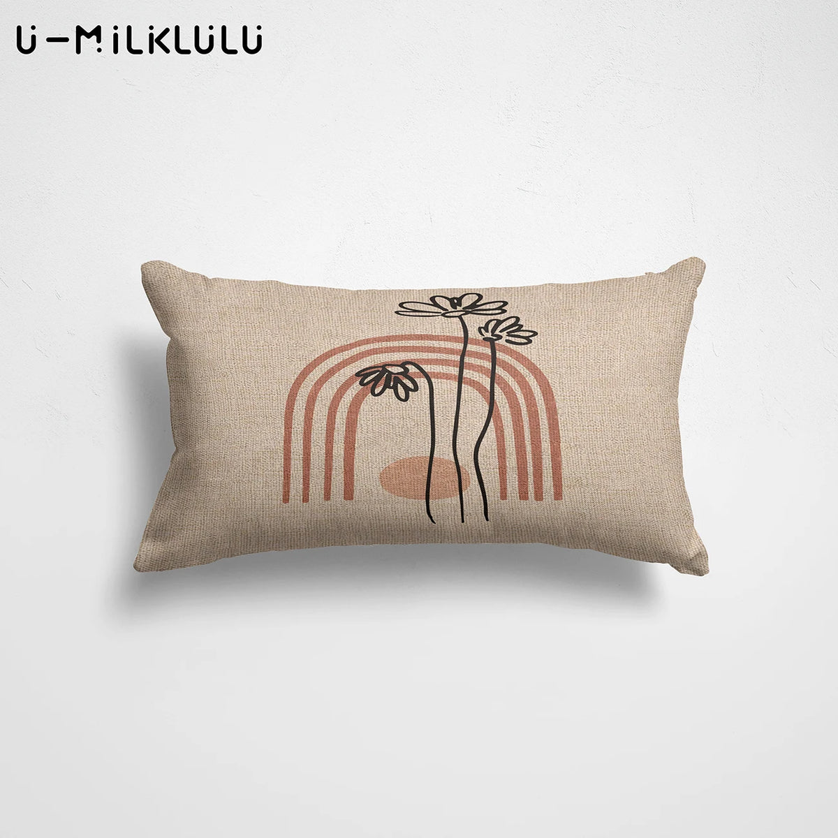 housse coussin motif feuilles moderne 30x50cm beige gris marronclair rosepâle