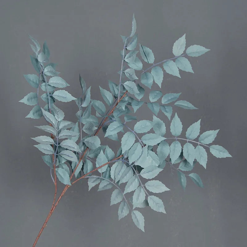 Bouquet artificiel feuilles simples moderne vase transparent hauteur 92cm rouge foncé vertclair blanc