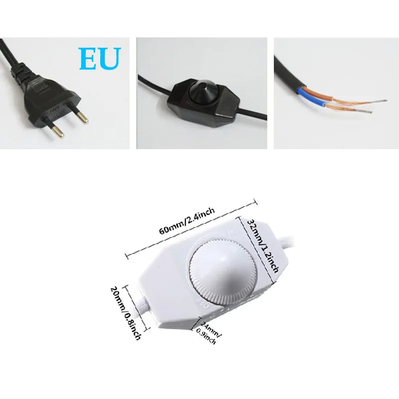 interrupteur lumineux noir blanc moderne e14 e27 variateur switch 1.8m câble électrique prise eu