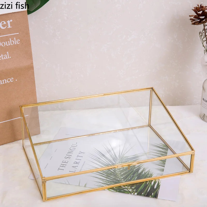 boîte bijoux verre or transparent moderne réutilisable polygon rangement décoration chaînette minimaliste présentoir vitrine