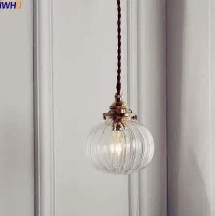 lampe suspendue moderne boule verre transparent doré rayures vintage éclairage salon salle manger