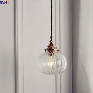 lampe suspendue moderne boule verre transparent doré rayures vintage éclairage salon salle manger