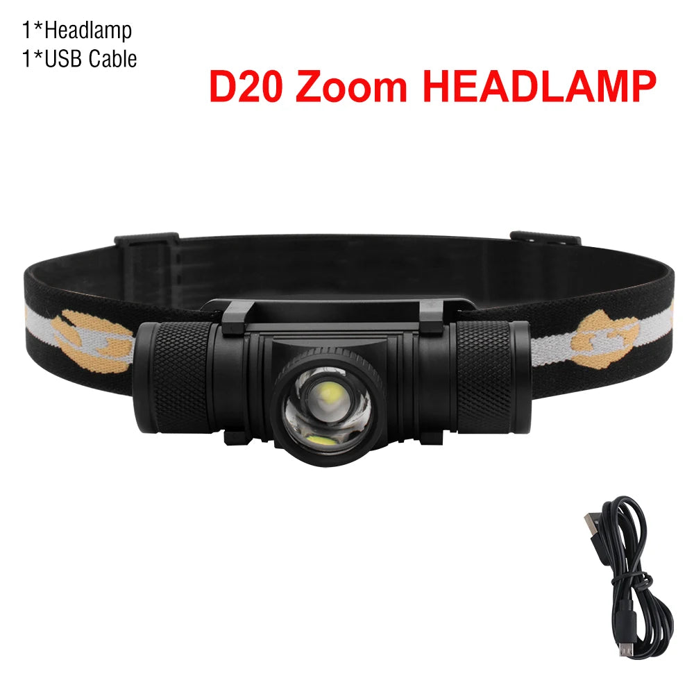 lampe frontale rechargeable camping chasse étanche 10w led noir jaune adjustable