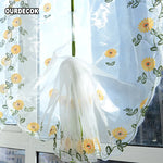 rideau floral transparent brodé fleurs tournesols voile tissu pastoral intérieur décoration fenêtre chambre salon