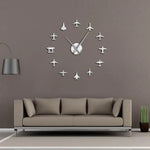 Détail du design 3D avion de chasse sur horloge murale acrylique