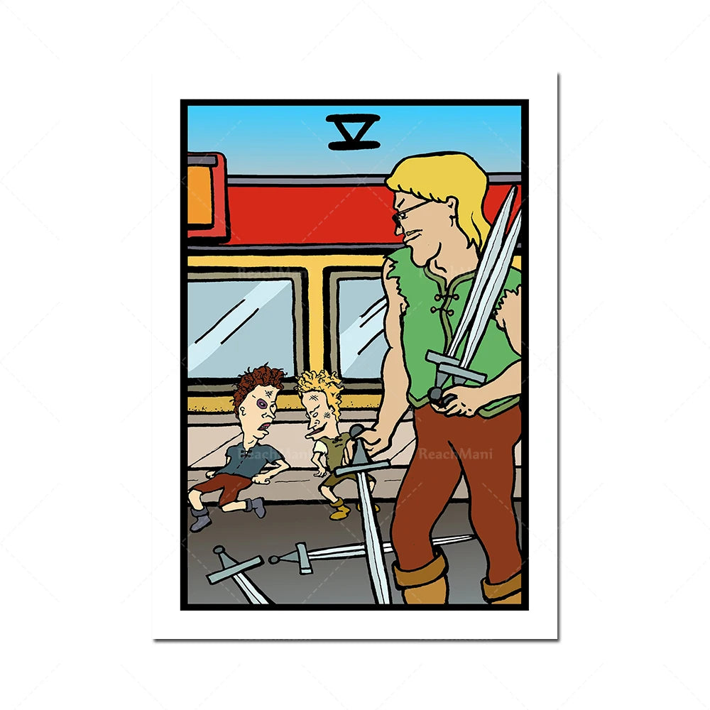 Une illustration colorée représentant une scène de combat entre deux personnages, avec un personnage en armure brandissant une épée.