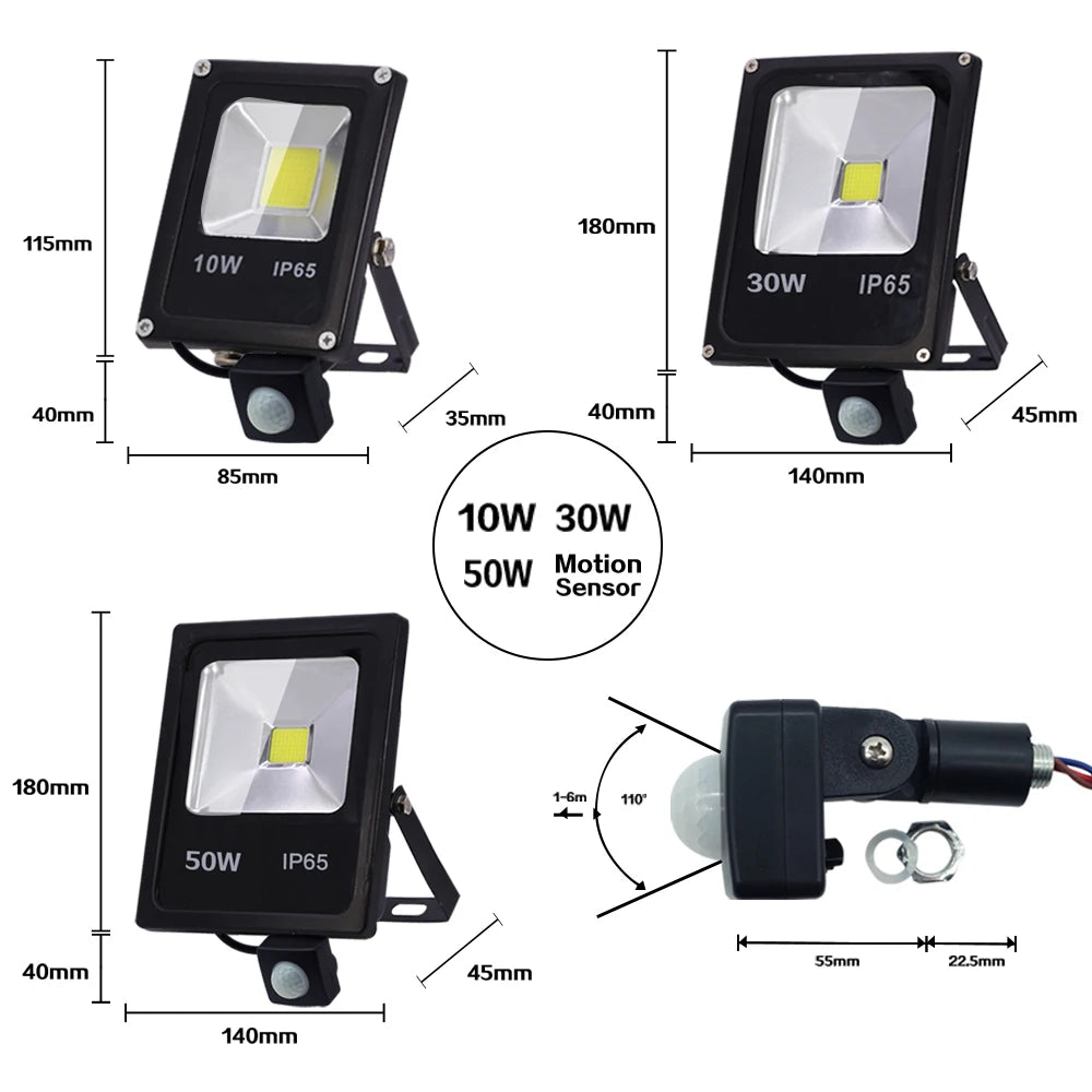 projecteur led noir moderne ip65 10w 30w 50w capteur mouvementextérieur clips