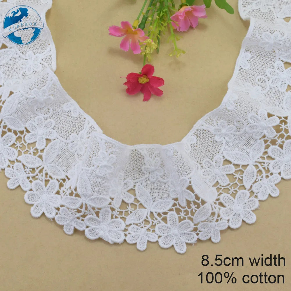 ruban dentelle fleurs blanc 100% coton largeur 8.5cm opacité fine écolo soluble eau decoration