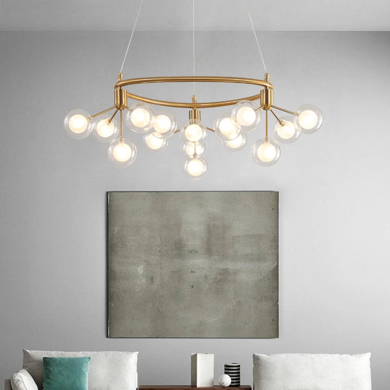 suspension lumineuse moderne or boules translucides chaînes suspendues contemporain đèn led