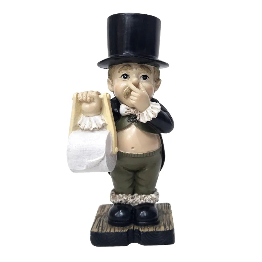 ornement figurine humour rouleau papier toilette chapeau haut forme noir beige vintage franges