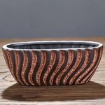 pots fleurs céramique glaçure abstraite bleu rose marron rustique plante verte artisanat