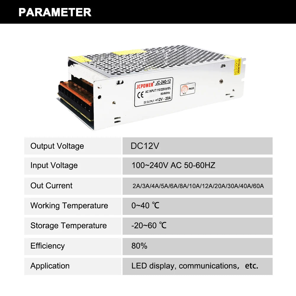 alimentation électrique led 12v argenté perforée industrielle 2a 3a 5a 6a 8.5a 10a 12a