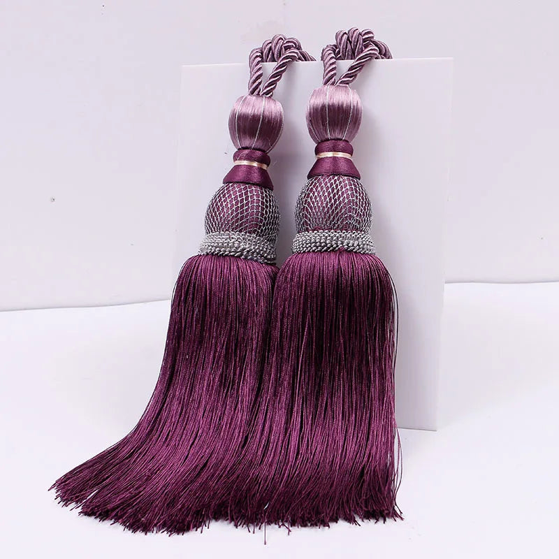 pompons rideau élégants rose doré gris rouge marron tissu uni noeuds décoratifs fixés