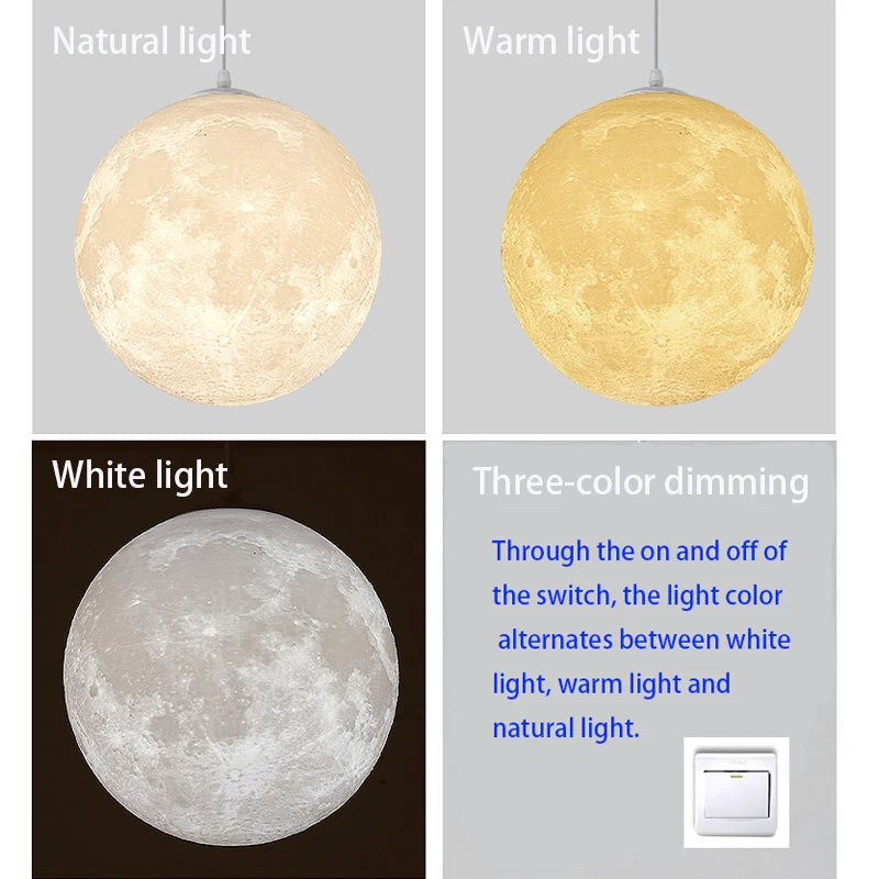 Suspension lumineuse moderne imprimée lunaire blanc beige câble suspendu 15cm 18cm 20cm 25cm