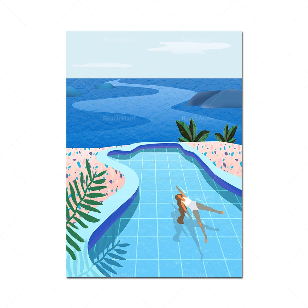 Une piscine d'eau turquoise entourée de végétation luxuriante dans un paysage côtier idyllique.