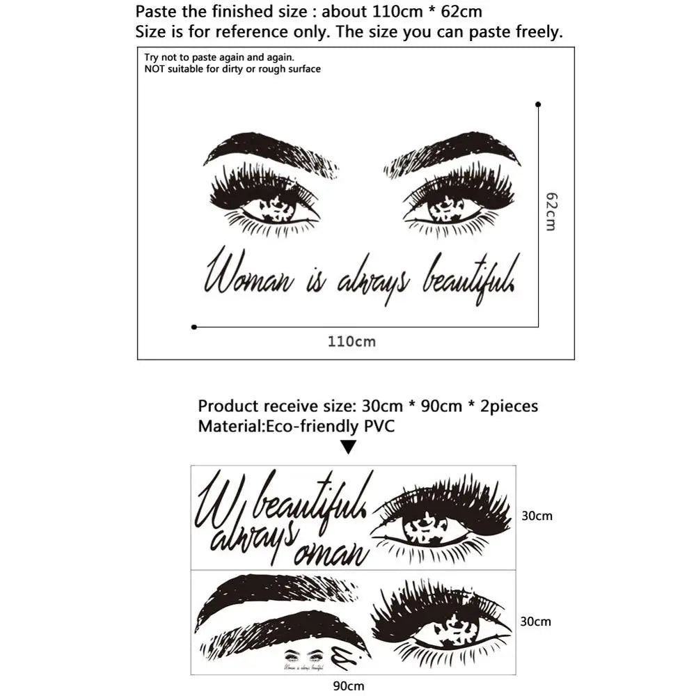 sticker mural yeux stylisés moderne adhésif noir beauté femme chambre salon décoration