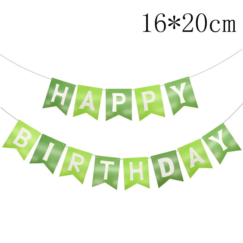 guirlande fanions happy birthday vert clair festif décoration anniversaire ballons numéros lettres animaux festive