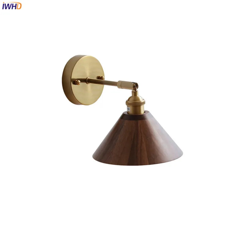 lampe murale industrielle moderne or marron foncé conique réglable bois ampoule led fixée sans