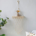 étagères suspendues boho blanc macramé bois rustique anneaux métalliques chambre salon étude decoration cadeau