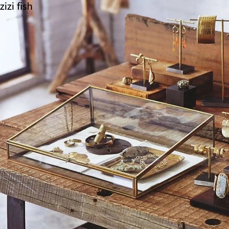 boîte bijoux verre or transparent moderne réutilisable polygon rangement décoration chaînette minimaliste présentoir vitrine