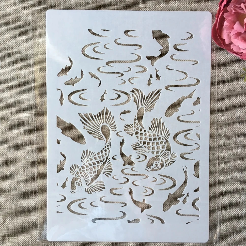 gabarits peinture murale poissons vagues décor modernes blanc marron diy bricolage trace coloriageOpaque