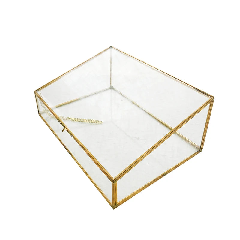 boîte bijoux verre or transparent moderne réutilisable polygon rangement décoration chaînette minimaliste présentoir vitrine