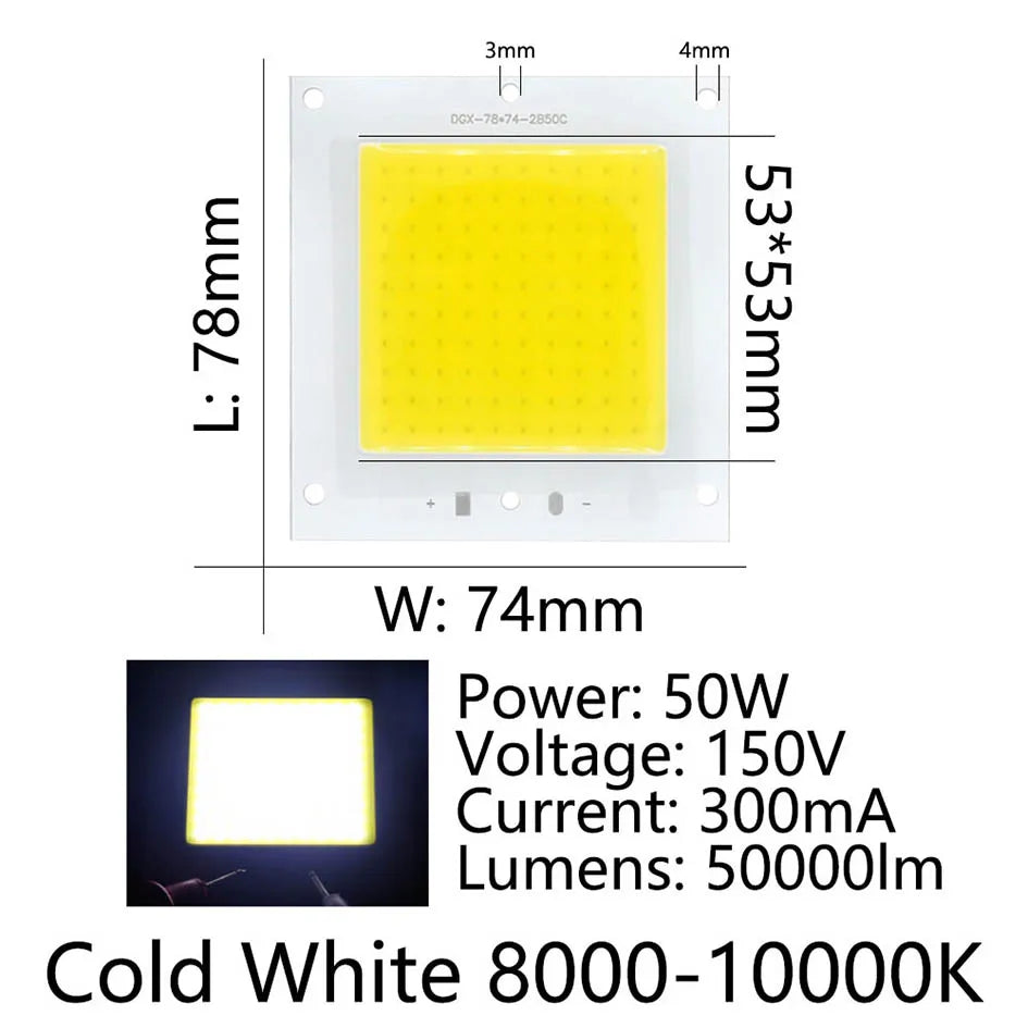 projecteur led 50w 50000lm blanc froid chaud 53x53mm 78x74mm diodes moderne