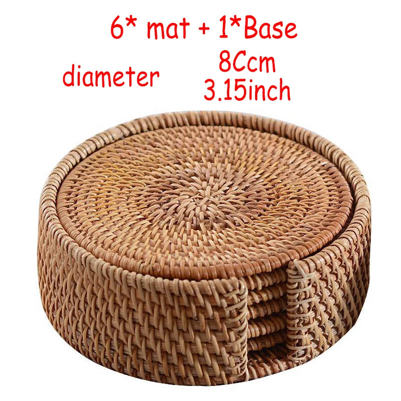 coasters tressés naturels traditionnels bois 8x8cm 10x10cm 13x13cm 16x16cm 18x18cm 20x20cm 6pcs