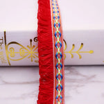rubans jacquard franges motifs géométriques bleu rouge blanc rose ethnique boho chic opaques decoration