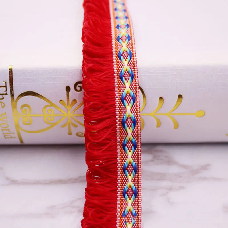 rubans jacquard franges motifs géométriques bleu rouge blanc rose ethnique boho chic opaques decoration