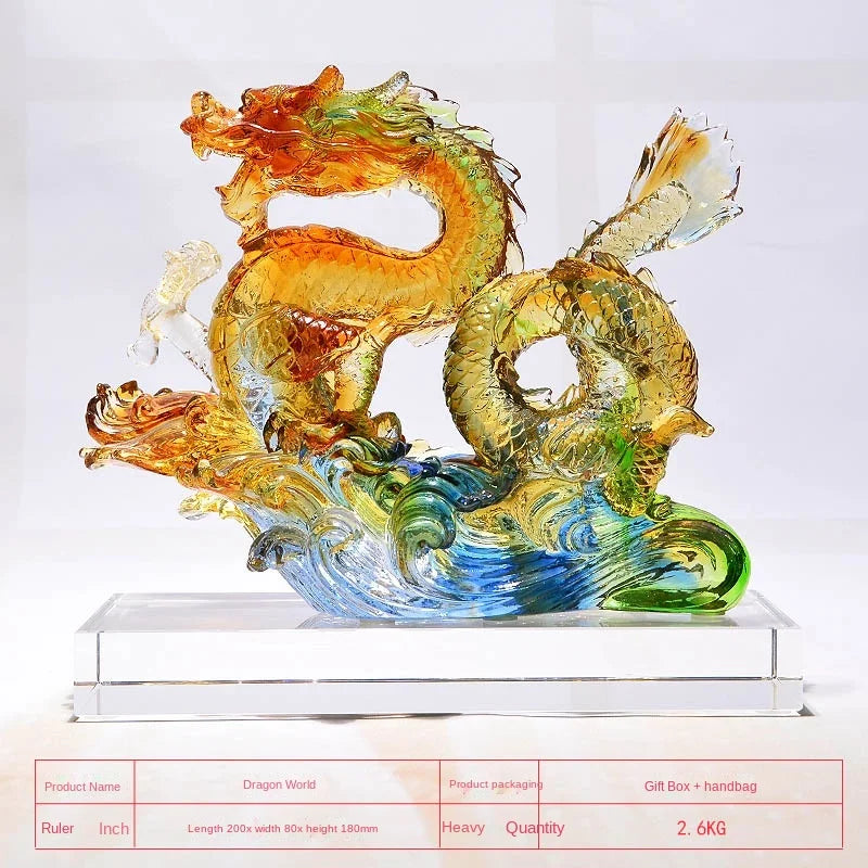 dragon sculpté transparent moderne orange vert bleu rouge décoration cadeau anniversaire lider