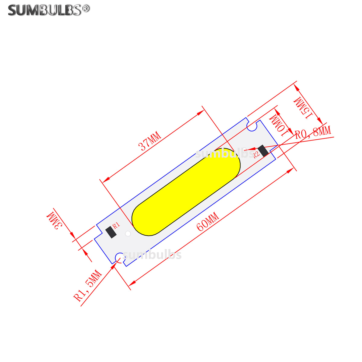 lampe led moderne 60x37mm orange bleu vert blanc connecteurs électriques 2000 lumens 20000h