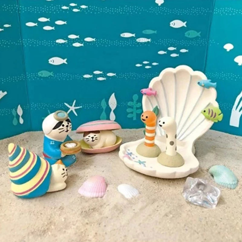figurines animaux coquilles poissons deco maison enfantin cartoon blanc bleu vert