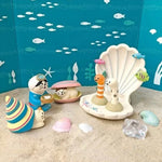 figurines animaux coquilles poissons deco maison enfantin cartoon blanc bleu vert
