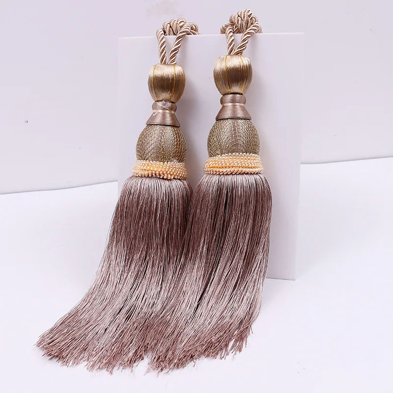 pompons rideau élégants rose doré gris rouge marron tissu uni noeuds décoratifs fixés