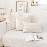housses coussins coton blanc motif géométrique boho chic tassel opaques 45x45cm 30x50cm
