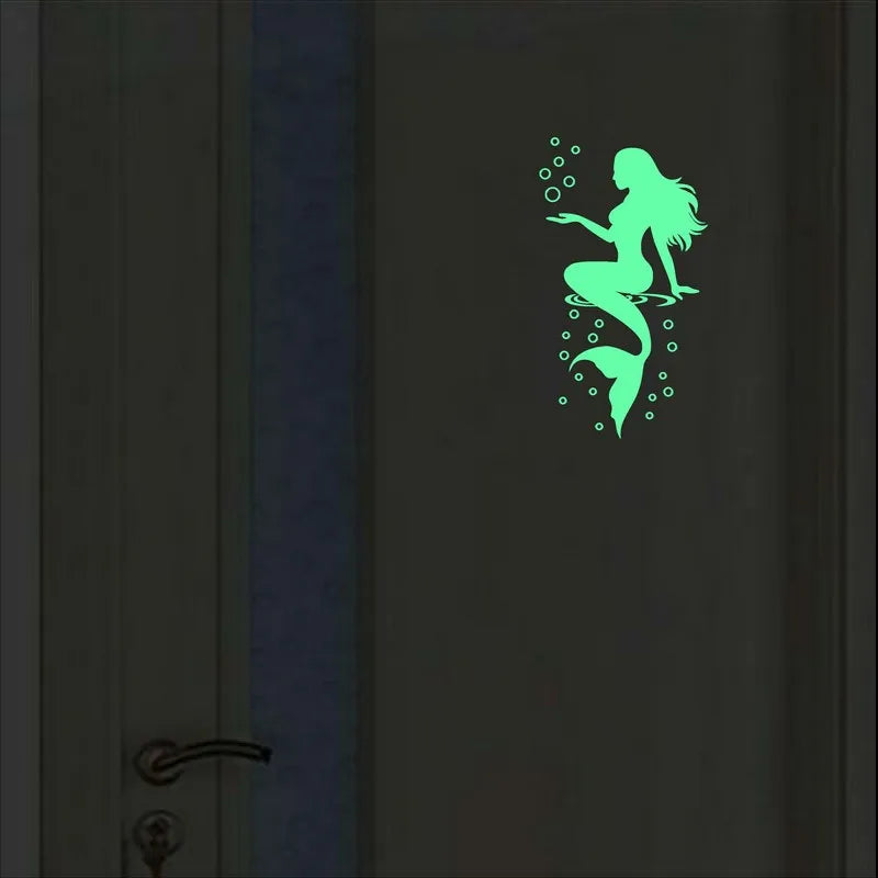 autocollant mural sirène bulles fluo bleu vert orange minimaliste maison décoration chambre toilette