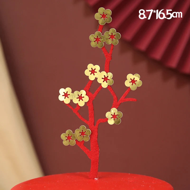 décoration gâteau anniversaire mariage retraite thème festif personnages chinois théière fleurs rouges motifs traditionnels