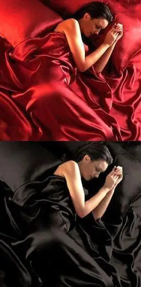 ensemble literie satiné rouge foncé noir luxueux drap housse drap plat taies oreiller lisses